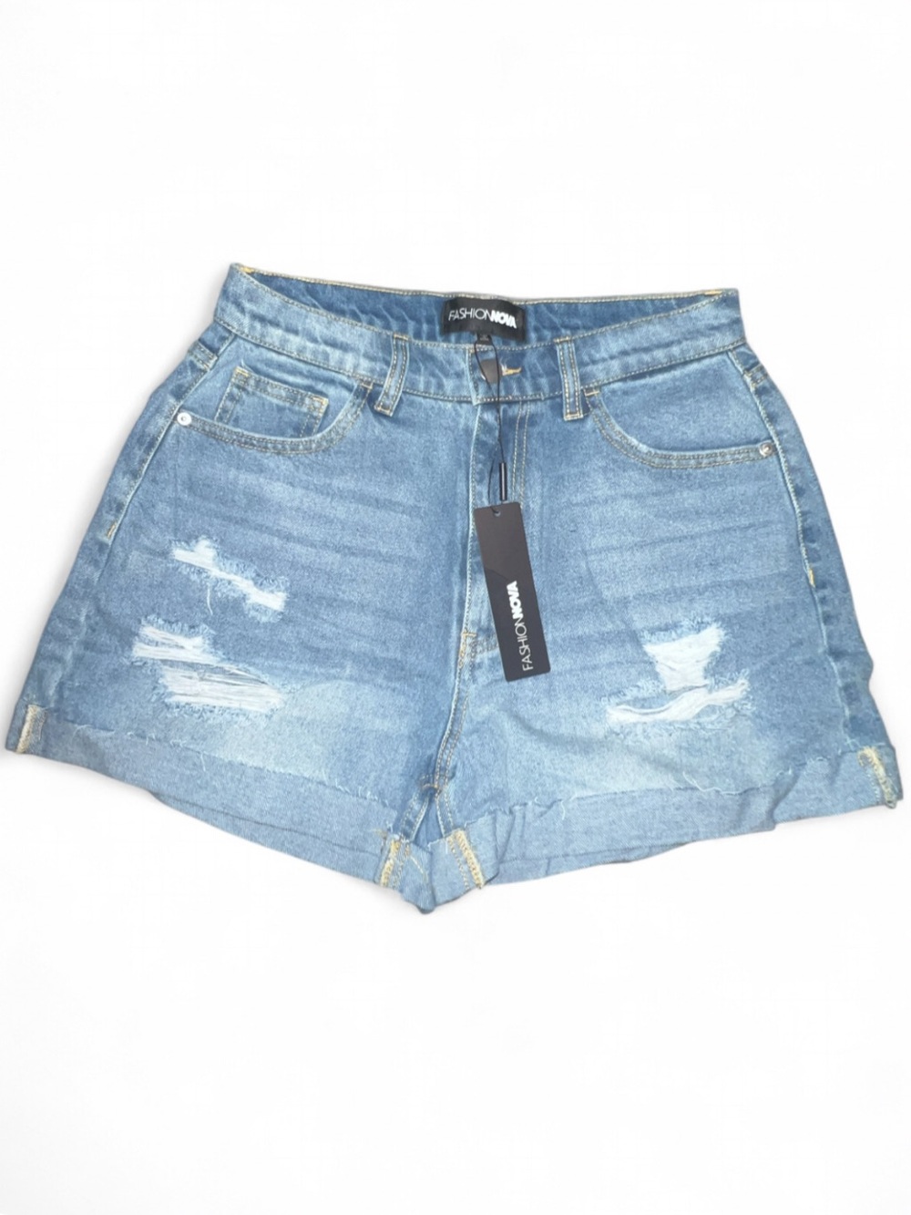 NWT Fashion Nova Distressed High-Rise Denim Shorts